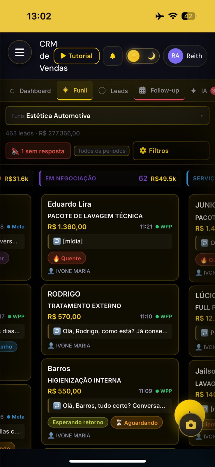 Funil de vendas no WhatsApp dentro do Valiom